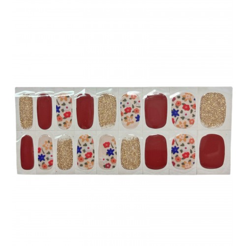 UV Polish Strip - gold bordeaux flowers meadow