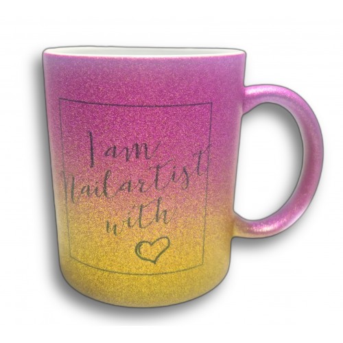 Online-hut Tasse - I am Nailartist with heart - Verlauf Pink/Gold Glitzer 