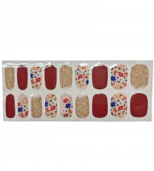 UV Polish Strip - gold bordeaux flowers meadow