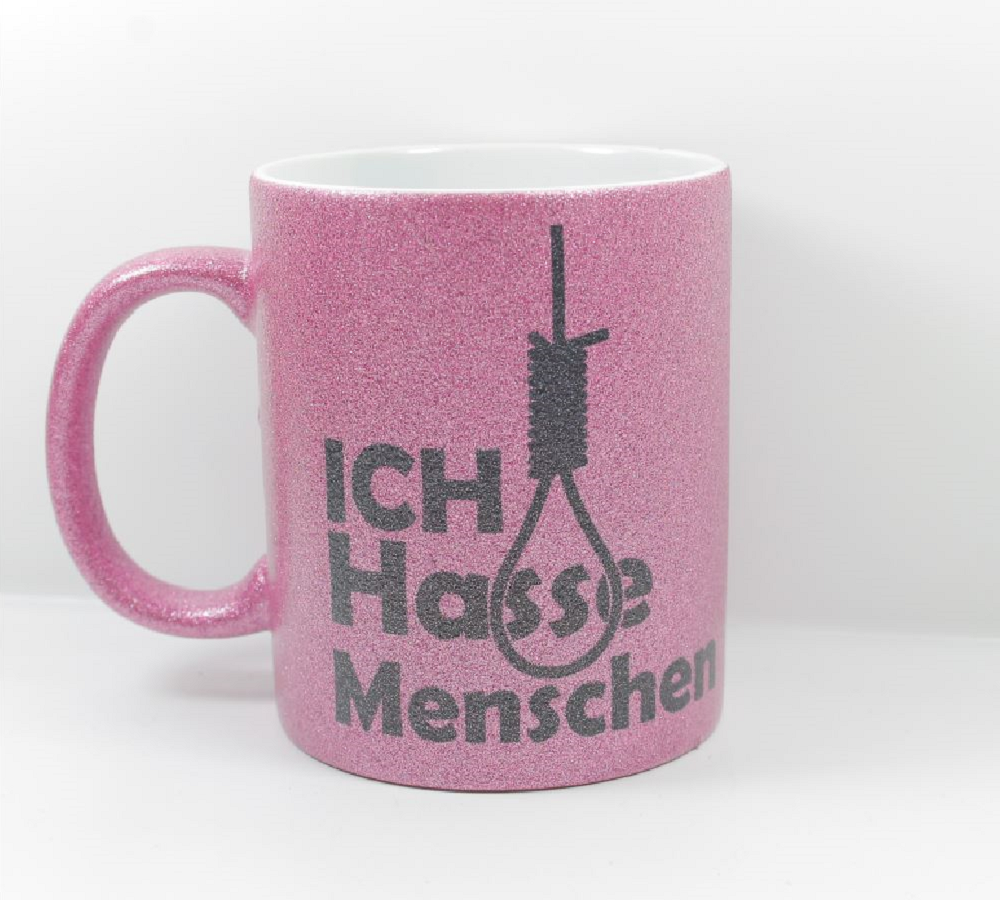Sprüche Tasse Glitzer Pink